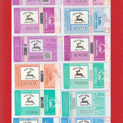 Transport tickets used, pack of 12, Rhodes RODA urban transport