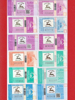 Transport tickets used, pack of 12, Rhodes RODA urban transport