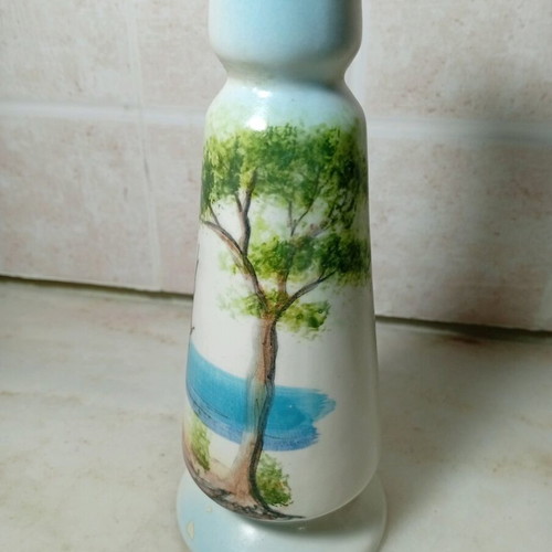 Decorative ceramic candle holder with painted sailboats like new