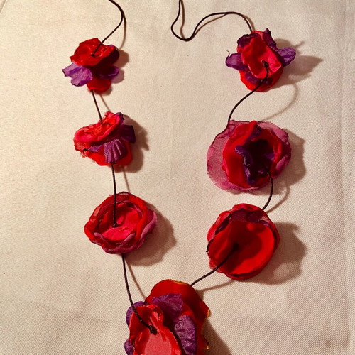 Handmade necklace with fabric flowers new, summer style