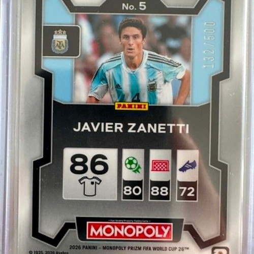 Javier Zanetti Gold Big Money Shimmer 2026 Panini Prizm Monopoly Card new