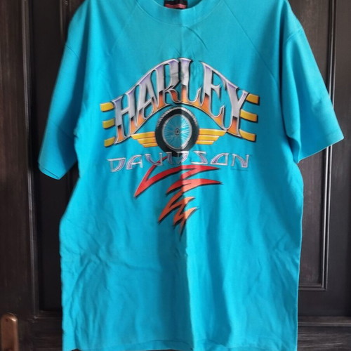 T-Shirt with Harley Davidson print unisex like new, turquoise, size L