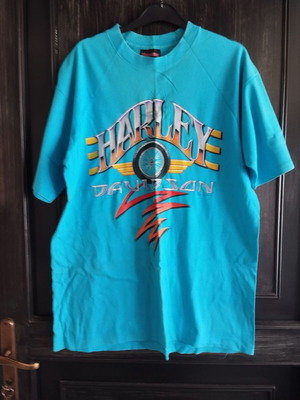 T-Shirt with Harley Davidson print unisex like new, turquoise, size L