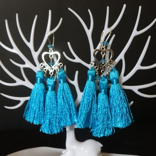 Tassel earrings new, turquoise and silver