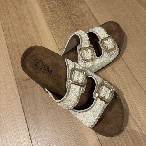 Summer slippers size 39 with stones, new, white