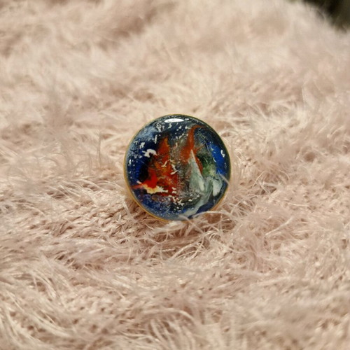 Ring with liquid glass new, handmade