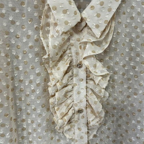 Zara Sheer Polka Dot Ruffle Blouse, cream, size XS
