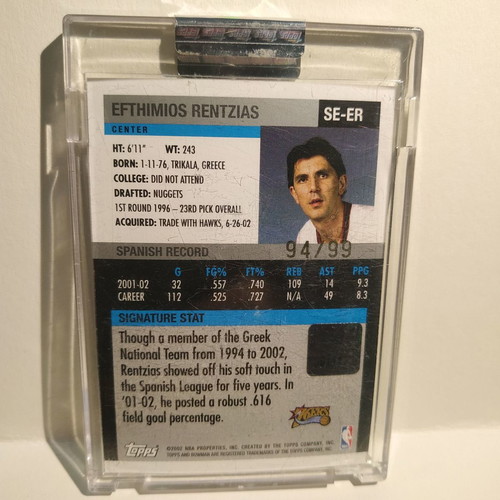 Efthimios Rentzias NBA Rookie Card Autograph Sealed 94/99