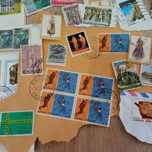Vintage Greek Stamp Collection with Covers and Philatelist Receipts used