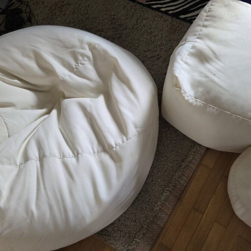 Rucomfy bean bag set used, white-cream, includes lounger and footrests
