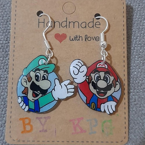 Super Mario Bros earrings handmade, new, shrink plastic