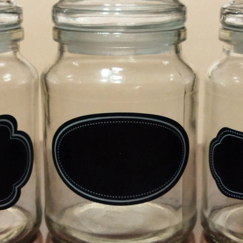 Glass storage jars like new, set of 3 with chalkboard labels