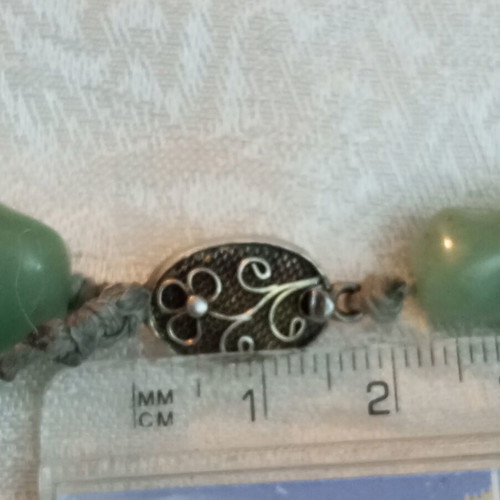 Silver necklace with green nephrite, vintage 1950, 42cm