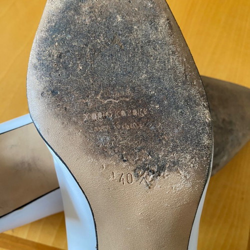 Charis Kazakos leather pumps used, white blue, size 40