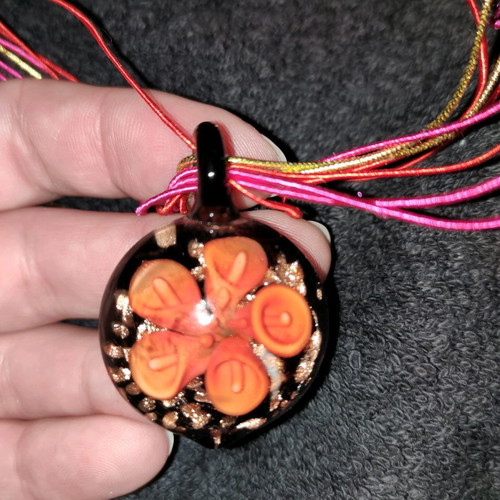 Handmade pendant new with colorful cords and silver clasp