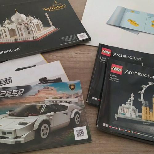 Lego booklets used, sets Taj Mahal, Pyramid, Architecture, Speed Champions