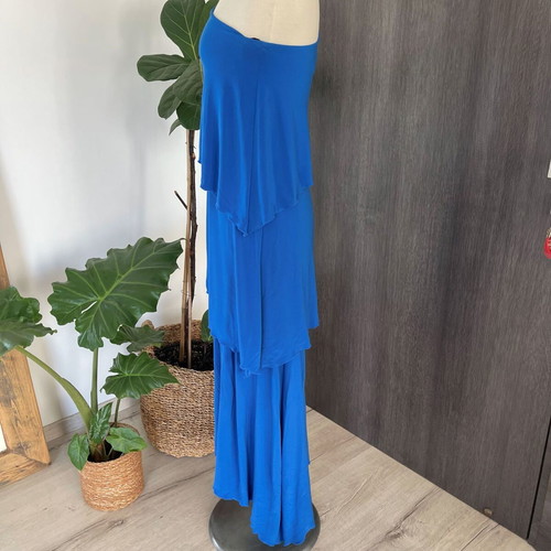 Royal Blue One-Shoulder Layered Maxi Dress