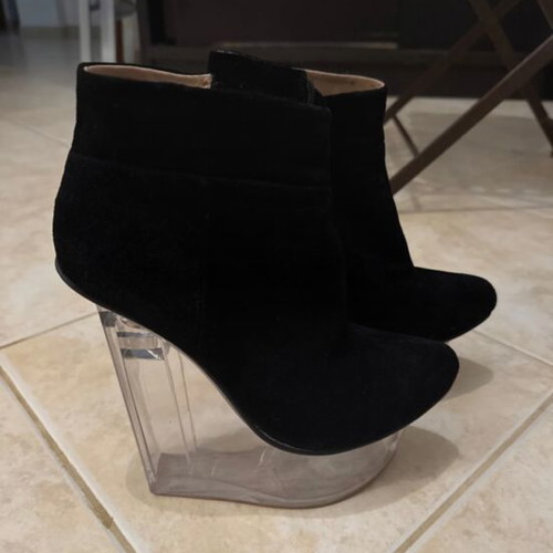 Jeffrey Campbell ankle boots with clear wedge heel, black, size 38