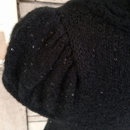Black knitted mini dress like new with cable knit collar and sequins