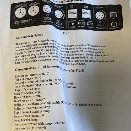 THERMOSTAHL control panel for two-stage burner