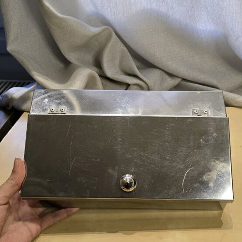 Stainless steel storage box like new with lid and divider