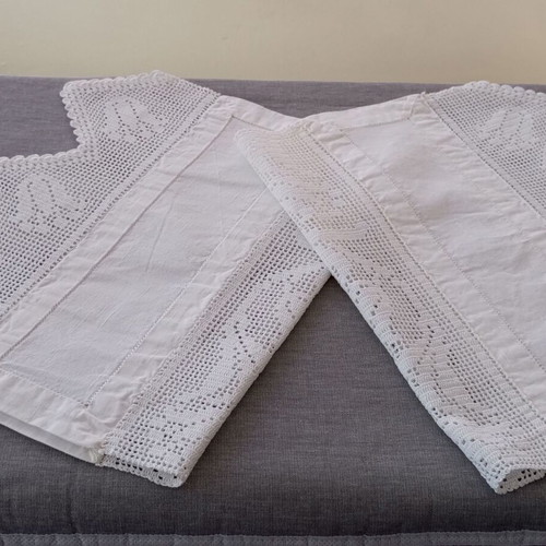 Set of 2 handmade crochet and fabric doilies