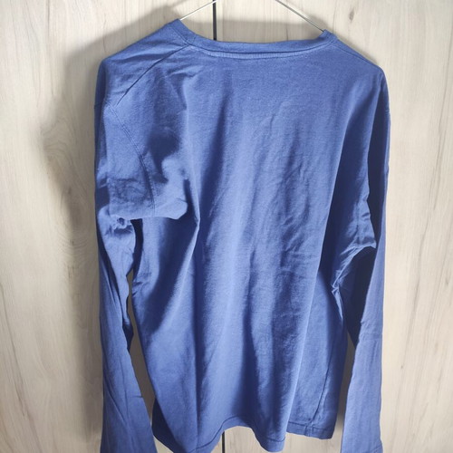 Zara Men Long Sleeve Shirt Blue Raf with Yellow Vintage Print Beverly Palms Hotel used