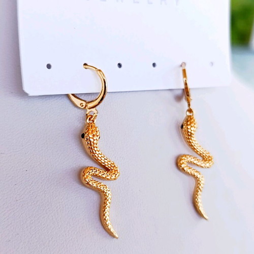 Snake dangle earrings new, gold stainless steel