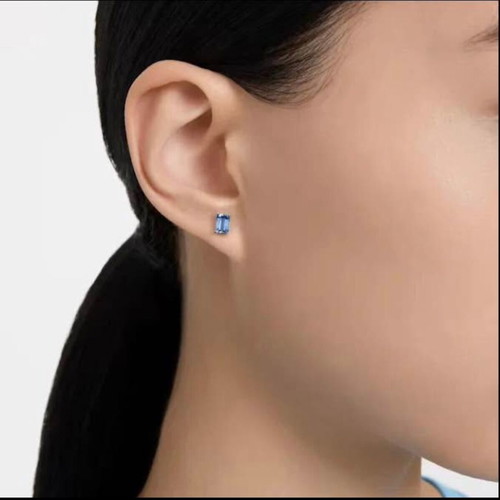 Swarovski earrings new with blue octagonal stones