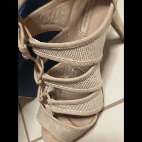 Beige lace-up sandals with zipper, size 37