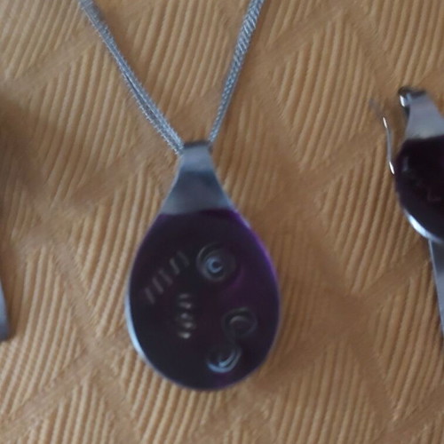 Handmade necklace and earrings set from steel with enamel new, purple
