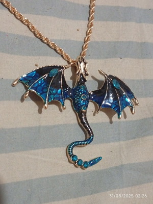 Dragon pendant necklace blue and gold like new