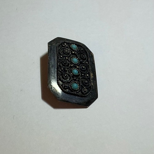 Pin handmade with turquoise stones sterling silver 925 Israel used