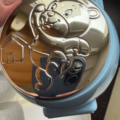 Pacifier Box new, plastic with silver, blue