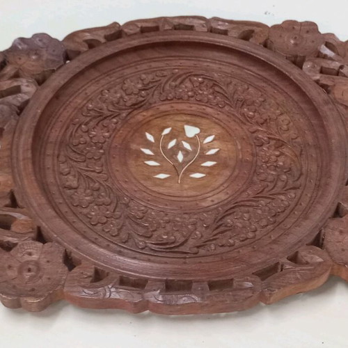 Vintage carved wooden tray like new with floral details