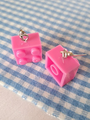 Pink Lego bricks earrings made to order