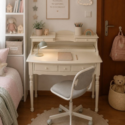 Trimar Wooden Secretary Desk used, romantic classic style, white