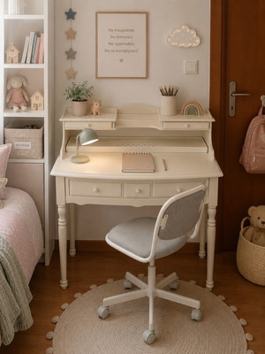 Trimar Wooden Secretary Desk used, romantic classic style, white