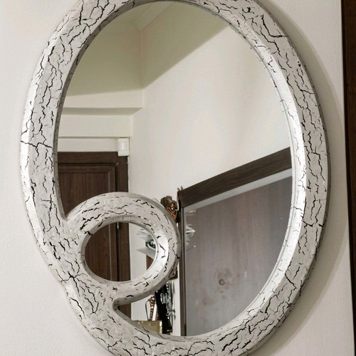 Wall mirror heavy construction crackle silver wooden like new