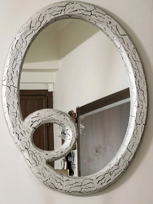 Wall mirror heavy construction crackle silver wooden like new