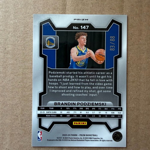 Panini Prizm Rookie κάρτα Brandin Podziemski /88 σαν καινούργιο