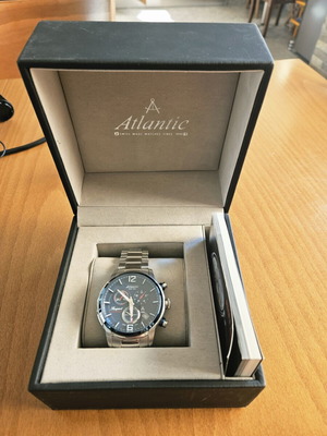 Atlantic men's watch like new, blue dial, stainless steel