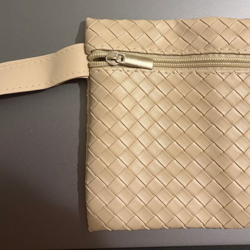 Toiletry bag with wristlet beige, new, set of 2 pieces