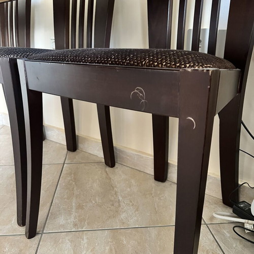 Extendable dining table with 6 chairs, dark brown