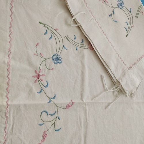 Handmade XL pillowcases pair 1m with floral embroidery and cross-stitch