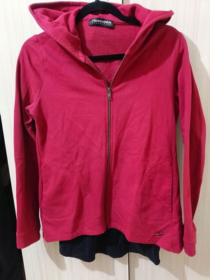 Noobass women's jacket used with pockets, hood and zipper, burgundy and black