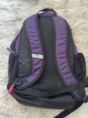 Puma backpack used, purple sports bag with mesh pockets