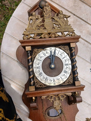 Antique wall clock used, analog, non-working mechanism