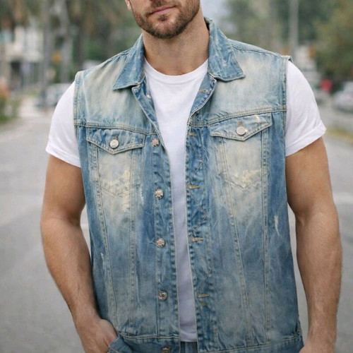 Men's denim vest sleeveless like new, blue