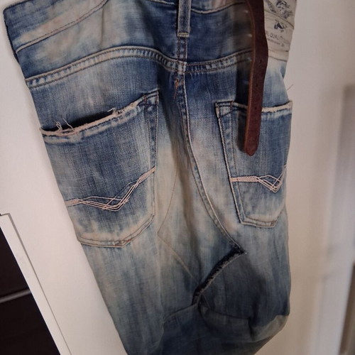 Replay shoulder bag used, blue denim with leather handles